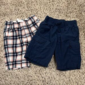 2 Pairs Jumping Beans Boys Shorts Elastic Drawstring Navy Blue Orange Plaid